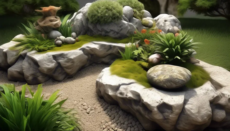 Jardín de Rocas con Suculentas: Un Diseño Atractivo y Fácil de Mantener 3 Imagen sobre ar elementos decorativos como fuentes, esculturas, piedras talladas o pequeños e