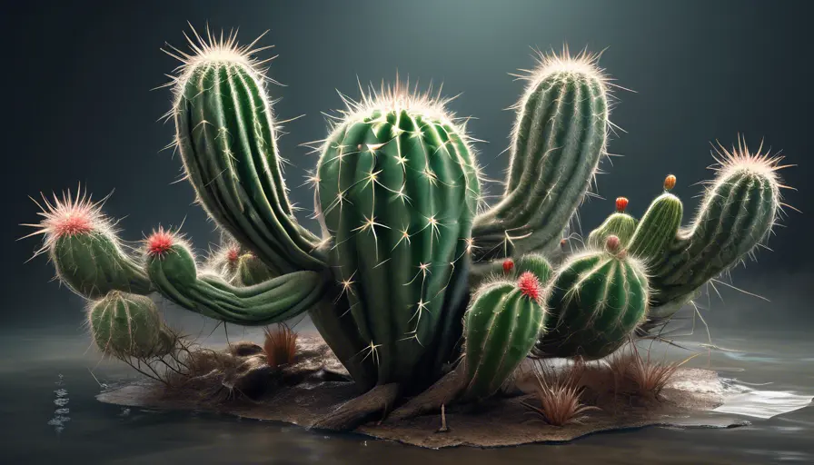 Imagen sobre de las raíces.La respuesta del cactus al frío es drenar la humedad de sus almo