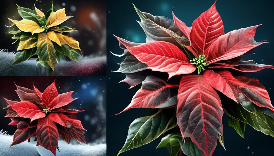 Poinsettia congelada: ¿Se puede recuperar? Consejos para salvar tu planta 3 Imagen sobre pueden desarrollar manchas oscuras y decoloración.Pérdida de color: Las bráctea