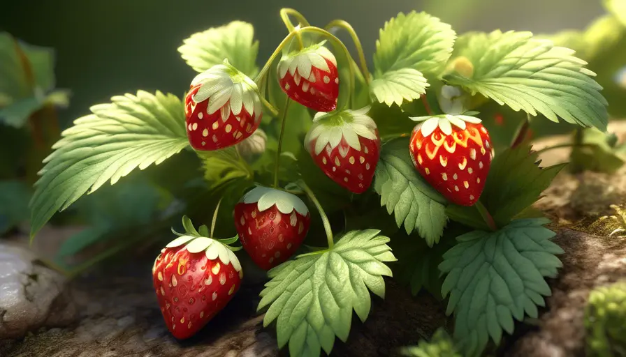 Imagen sobre ragantes e increíblemente dulces.Las fresas alpinas prosperan en sombra parcia